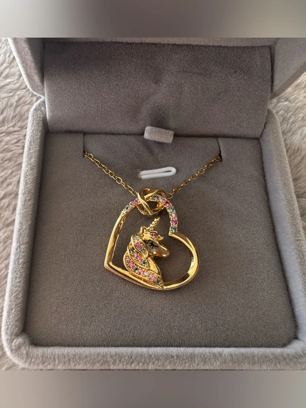Girls 14k Gold Plated Heart & Unicorn Pendant Necklace
